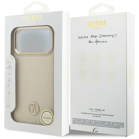 Guess Grained Strass Logo MagSafe - Hülle iPhone 17 Pro Max (beige)