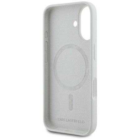 Karl Lagerfeld Silikonové pouzdro MagSafe s dvojitou hlavou a kruhem pro iPhone 16 (béžové)