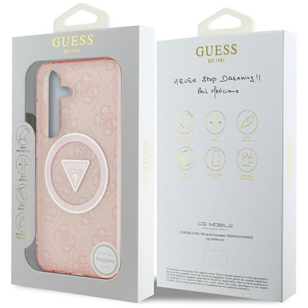 Guess 4G Glitter Triangle Buttons MagSafe - Gehäuse für Samsung Galaxy S25 (rosa)