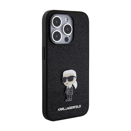 Karl Lagerfeld Épingle en métal à logo iconique à paillettes fixes - Coque iPhone 15 Pro Max (noir)