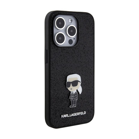 Karl Lagerfeld Fixed Glitter Ikonik Logo Metal Pin - Etui iPhone 15 Pro (czarny)