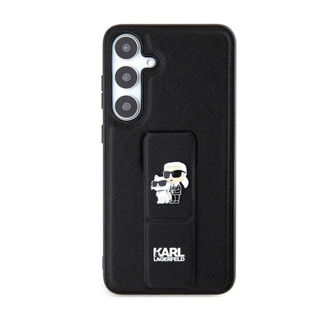 Karl Lagerfeld Gripstand Saffiano Karl & Choupette Pins - Pouzdro na Samsung Galaxy S24 (černé)