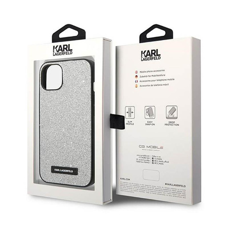 Karl Lagerfeld Glitter Plaque Logo - iPhone 14 Plus tok (ezüst)