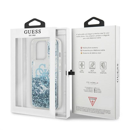 Guess Liquid Glitter 4G Big Logo - Etui iPhone 13 Pro Max (niebieski)