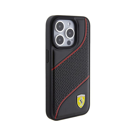 Ferrari Perforated Waves Metal Logo - Hülle für iPhone 15 Pro (Schwarz)