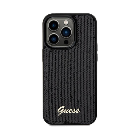 Guess Paillettenschrift Metall - iPhone 14 Pro Tasche (schwarz)