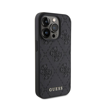 Guess Leather 4G Stamped - pouzdro pro iPhone 15 Pro (černé)