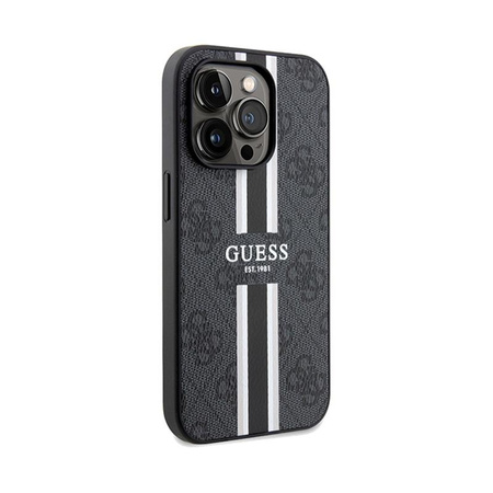 Guess 4G Printed Stripes MagSafe - Etui iPhone 15 Pro (czarny)