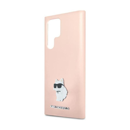 Karl Lagerfeld szilikon Choupette fém kitűző - Samsung Galaxy S24 Ultra tok (rózsaszín)