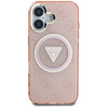 Guess IML Metal Glitter 4G Circle Triangle MagSafe - Coque pour iPhone 16 (rose)