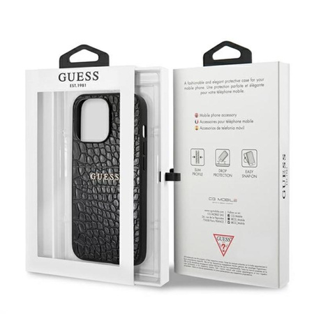 Guess Croco Stamp Lines - Coque iPhone 13 Pro Max (noir)