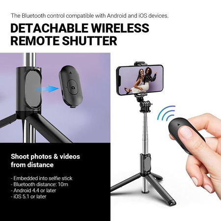 BLUETOOTH SELFIE STICK WITH PILOT WITH STATIC, for Phone, iPhone, Crong SelfieGo Lite