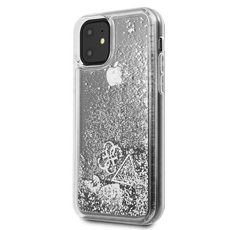 Guess Liquid Glitter Hearts - Coque iPhone 11 (argent)