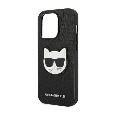 Karl Lagerfeld Saffiano Choupette Head Patch Case - Hülle für iPhone 14 Pro Max (Schwarz)