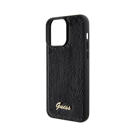 Guess Sequin Script Metal - Coque iPhone 15 Pro Max (noir)