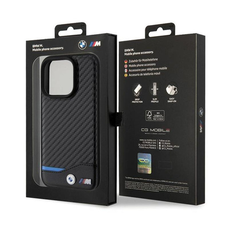 BMW Leather Carbon Blue Line - iPhone 15 Pro Case (black)