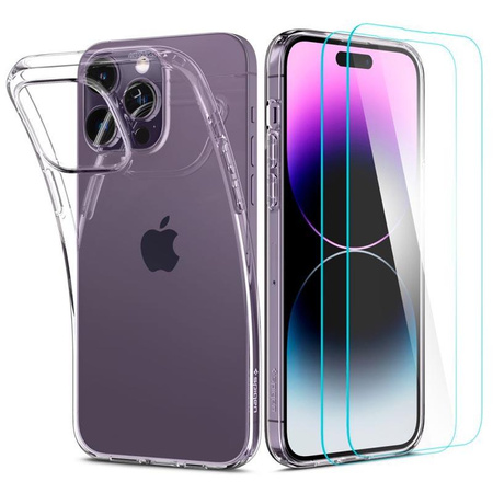 Spigen Crystal Pack - Etui-Set + 2 x Glas für iPhone 14 Pro (Transparent)