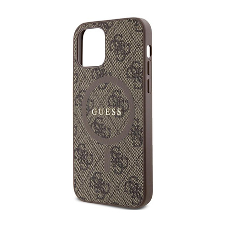 Guess 4G Collection Leder Metall Logo MagSafe - iPhone 12 / iPhone 12 Pro Tasche (braun)