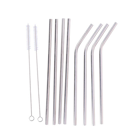 Alpina - eco-friendly multi-use metal straws set with cleaning brushes (8+2 pcs).)