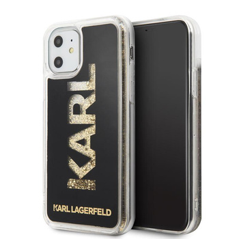Logo Karl Lagerfeld Karl Liquid Glitter - Coque pour iPhone 11 (Noir/Or Glitter)