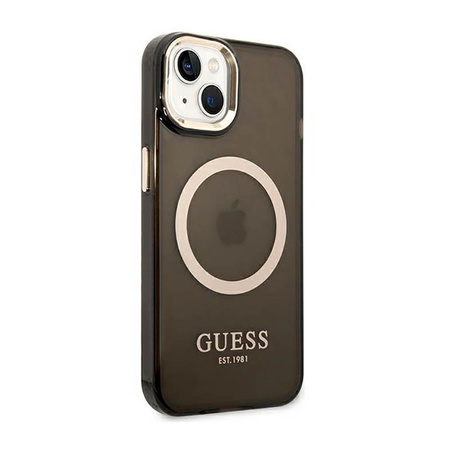 Guess Gold Outline Průsvitné pouzdro MagSafe - iPhone 14 Plus (černé)