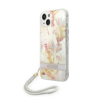 Guess Flower Cord - tok zsinórral iPhone 14 (lila)