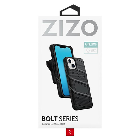 ZIZO BOLT Series - Pancéřované pouzdro na iPhone 14 s 9H sklem pro displej + držák se stojánkem (černé)