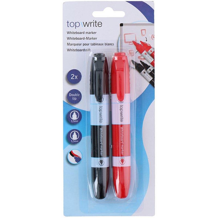 Topwrite - Set de marqueurs double pour tableau effaçable à sec 2 pcs. (noir/rouge)