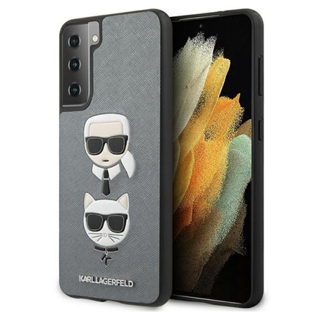 Karl Lagerfeld Saffiano Karl & Choupette Heads - pouzdro pro Samsung Galaxy S21+ (stříbrné)