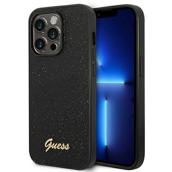 Guess Glitter Flakes Metal Logo Case - Hülle für iPhone 14 Pro (Schwarz)