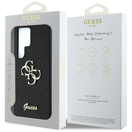 Guess Fixed Glitter Big 4G Metal Logo - étui pour Samsung Galaxy S25 Ultra (noir)