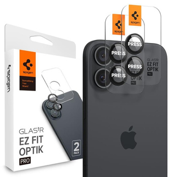 Spigen Optik Pro GLAS.TR EZ Fit Camera Protector 2-Pack - Szkło ochronne na obiektyw do iPhone 17 / 16 / 16 Plus (2 szt) (Czarny)