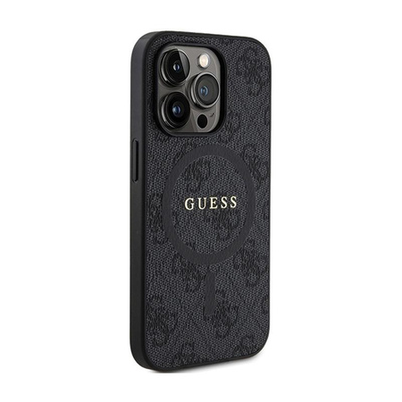 Guess 4G Collection Cuir Logo Métal MagSafe - Étui pour iPhone 13 Pro (noir)