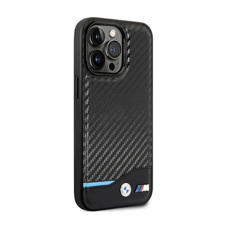 BMW Leather Carbon Blue Line - tok iPhone 13 Pro készülékhez (fekete)