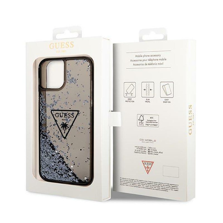 Guess Liquid Glitter Triangle Logo - pouzdro pro iPhone 14 Plus (černá)