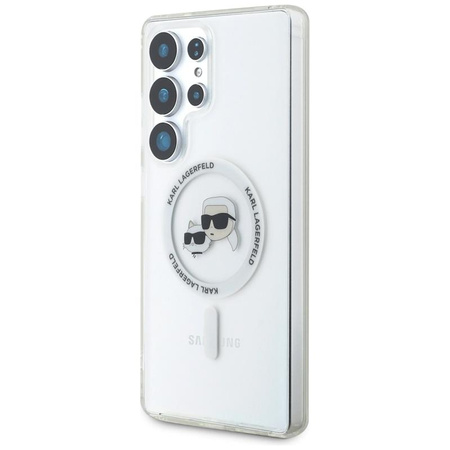Karl Lagerfeld Button Karl & Choupette Köpfe gedruckt Logo MagSafe - Samsung Galaxy S25 Ultra Case (weiß)