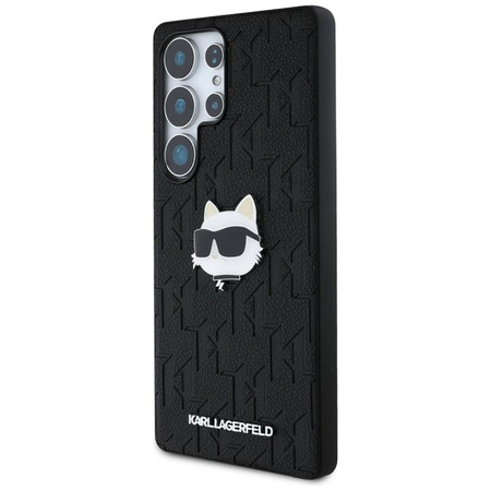 Karl Lagerfeld Leather Monogram Pin Logo Choupette Head - Case for Samsung Galaxy S25 Ultra (Black)