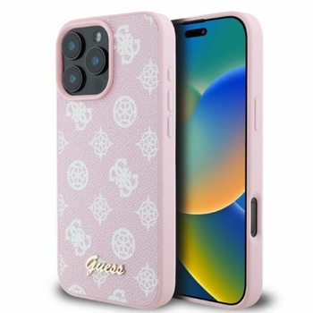 Pouzdro Guess Peony Script MagSafe - iPhone 16 Pro Max (růžové)
