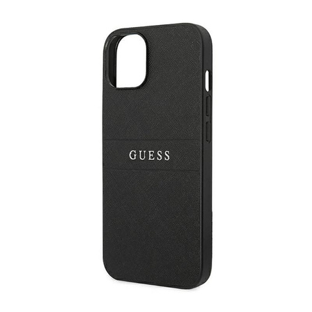 Guess Saffiano Metal Logo Stripes - Coque pour iPhone 14 Plus (noir)