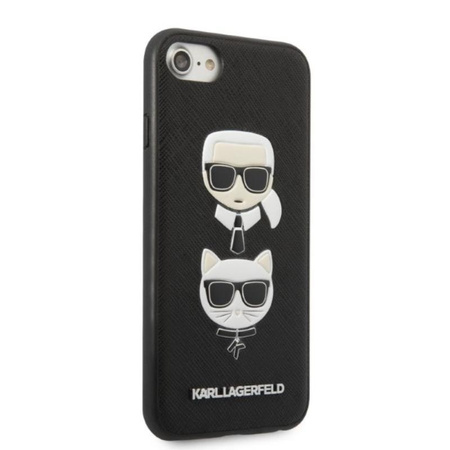 Karl Lagerfeld Saffiano Karl & Choupette Heads - pouzdro iPhone SE 2022 / SE 2020 / 8 / 7 (černé)