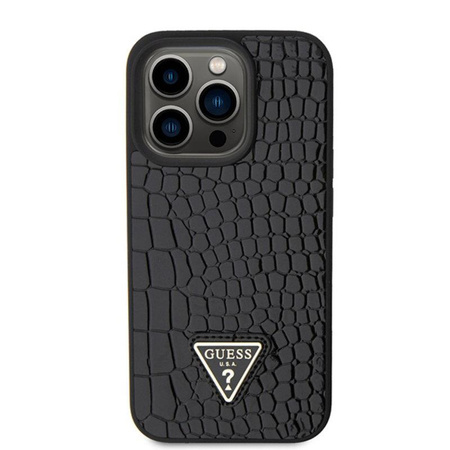 Guess Kroko-Dreieck Metall-Logo - iPhone 15 Pro Tasche (schwarz)