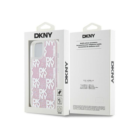 DKNY Liquid Glitter Multilogo - Etui iPhone 15 / 14 / 13 (różowy)