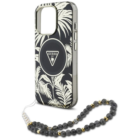 Guess Palm Trees Triangle Pearl Strap MagSafe - Case for iPhone 16 Pro Max (black)