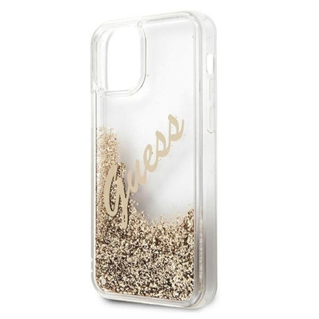 Guess Glitter Vintage Script - iPhone 12 / iPhone 12 Pro tok (arany)