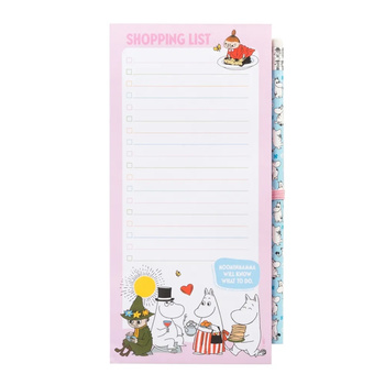 Muminok - Mágneses jegyzetfüzet / bevásárlólista a hűtőbe + ceruza (10 x 21 cm)