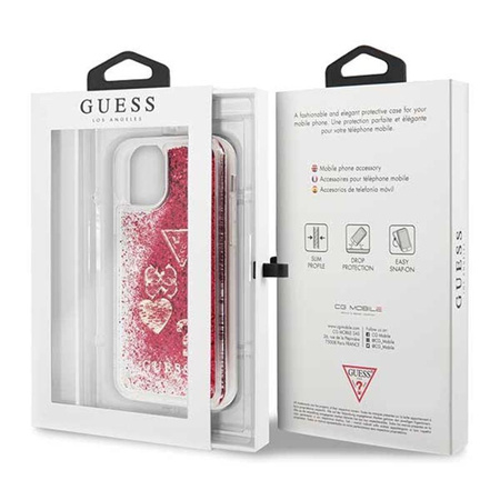 Guess Liquid Glitter Hearts - iPhone 11 Pro Tasche (Himbeere)