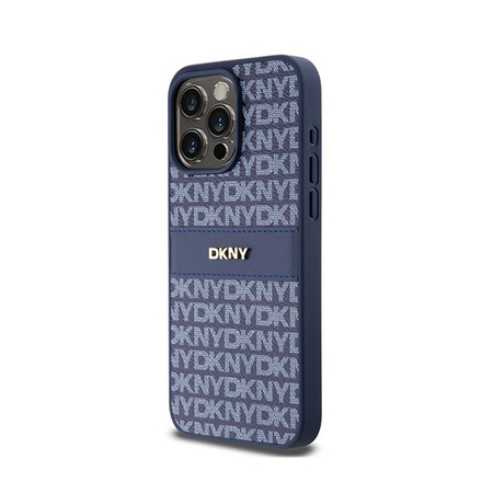 Kožené pouzdro DKNY Mono Stripe & Metal Logo - iPhone 15 Pro Max (modré)