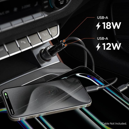 Spigen Essential EV302 - Autótöltő 2x USB-A 30W (fekete)