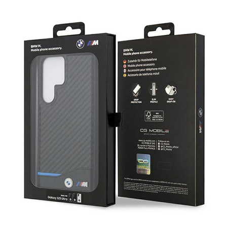 BMW Leder Carbon Blue Line - Samsung Galaxy S23 Ultra Tasche (schwarz)