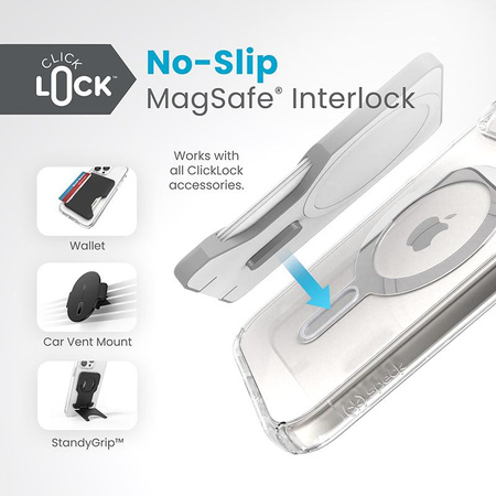 Speck Presidio Perfect-Clear ClickLock & Magsafe - iPhone 15 Tasche (Klar / Chrom-Finish / Serene Silber)